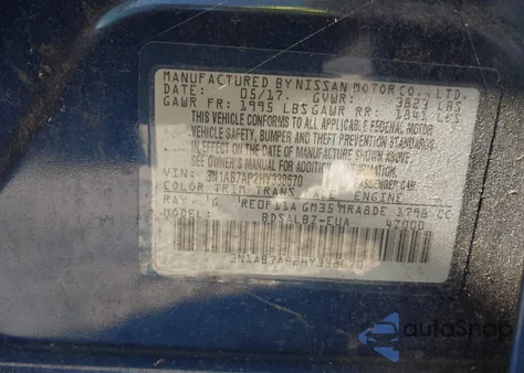 2017 Nissan Sentra S from USA, damaged, VIN 3N1AB7AP2HY338670